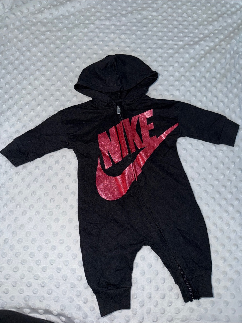 Nike Black One-Piece Footie with Metallic Pink Logo